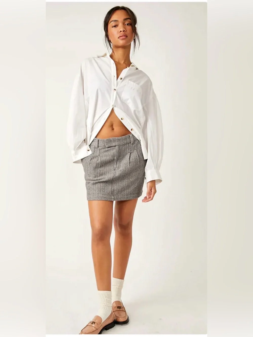 Free People Pop Preppy Gray Tweed Mini Skirt